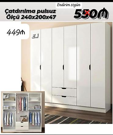 2ci el dolablar: Ağ rəngli 6 qapılı paltar şkafı - Ölçü: 240 x 200 x 47 sm - Daxili — 1