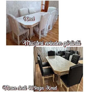 Masa və oturacaq dəstləri: Qonaq otağı üçün, Yeni, Açılmayan, Dördbucaq masa, 6 stul