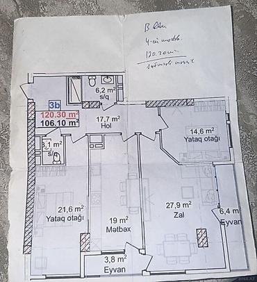 yasma: Yasamal, 3 otaqlı, Yeni tikili, m. 20 Yanvar, 120 kv. m — 1