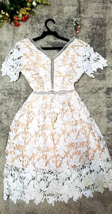 персиковое платье в пол: S (EU 36), цвет - Белый