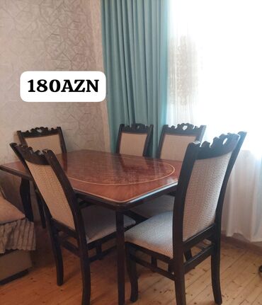 Masalar: Qonaq otağı üçün, İşlənmiş, Dördbucaq masa, 6 stul