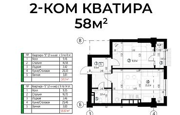 эко комплекс: 2 комнаты, 56 м², Южная Магистраль Элитка, 14 этаж, ПСО (под самоотделку) — 3