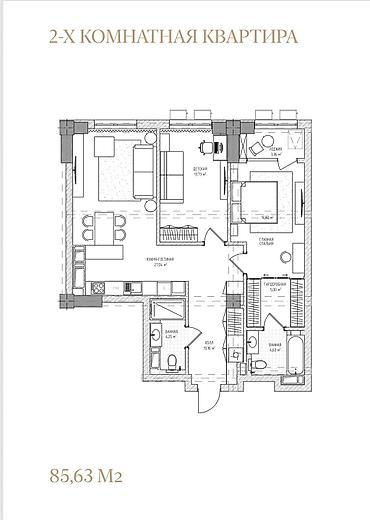 Продажа квартир: 2 комнаты, 86 м², Асанбай мкр Элитка, 14 этаж, ПСО (под самоотделку) — 4