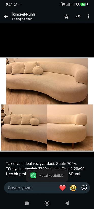 Tək divan ideal vəziyyətdədi. Satılır 700₼. Türkiyə istehsalıdı 2700₼ lalafo.az -da Tək divan ideal vəziyyətdədi. Satılır 700₼. Türkiyə istehsalıdı 2700₼