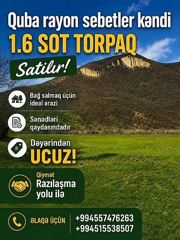 Torpaq sahələrinin satışı: 160 sot, Kənd təsərrüfatı, Mülkiyyətçi — 1
