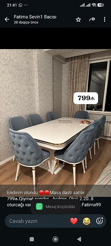 Endirim olundu 🛑🛑Masa dəsti satılır 799₼.Qiymət sondur. Açılmır. Ölçü