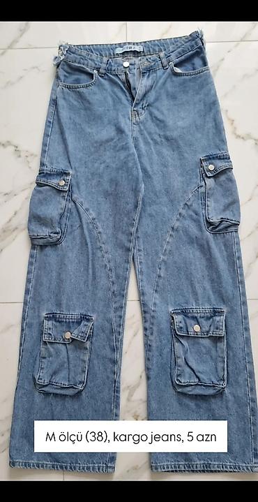 Джинсы: Kargo jeans şalvar - Ölçü: M (38) - Rəng: klassik göy denim - Model — 1