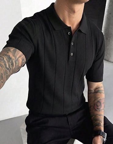 S;M;L;XL Kişilər üçün qara trikotaj polo köynək - Model: qısaqol