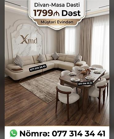 stol stul kirayesi: Divan–Masa Dəsti – 1799 ₼ - Modern dizaynlı L formalı yumşaq künc — 1