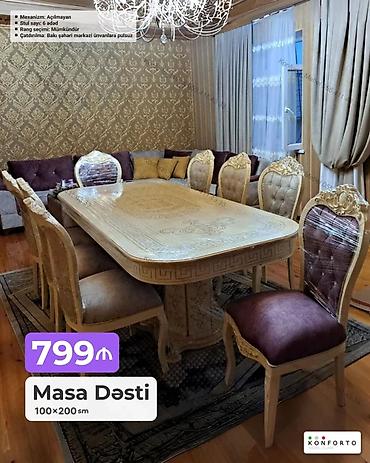 Məhsul: Masa Dəsti - Ölçü: 100×200 sm - Mexanizm: Açılmayan - Stul
