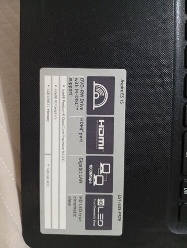 ноутбук по низкой цене: Ноутбук, Acer, 8 ГБ ОЗУ, Intel Pentium, 15.6 ", Б/у, Для несложных задач, память SSD