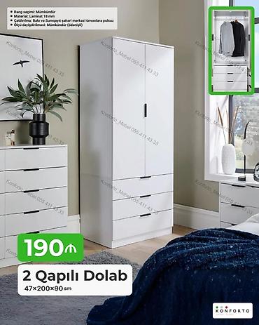 2 qapılı paltar dolabı - Ölçü: 47×200×90 sm - Material: 18 mm laminat