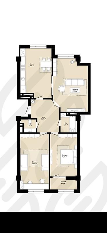 кв без посредников: 3 комнаты, 109 м², Элитка, 7 этаж, ПСО (под самоотделку) — 4