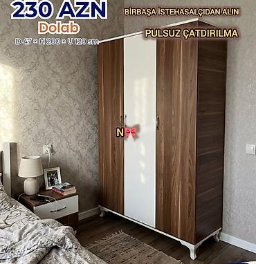 skaflar: Dolab – 3 qapılı, ağ və ağac teksturalı dizayn. Ölçülər: D 47 × H 200 — 1