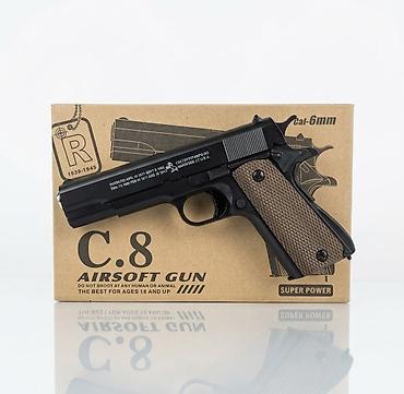 пистолет охолощенный: Железный пистолет C.8 - Калибр: 6 мм (шарики BB, пластиковые пульки) — 1