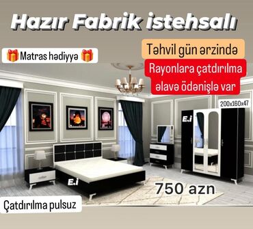 Yataq otağı dəstləri: *Yataq dəsti 4 Qapılı Dolabla 750Azn 💥* ✔️Rəng seçimi var *🎁Matras