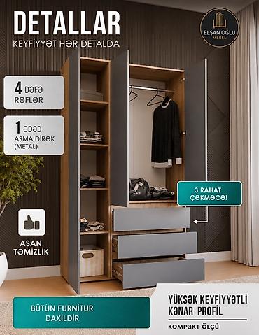 Dolablar: Minimalist üçqapılı şkaf – istənilən interyer üçün təmiz dizayn - — 2