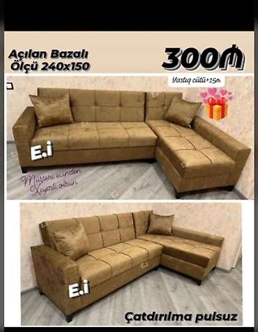 Divanlar: Açılan bazalı künc divan - Ölçü: 240 x 150 sm - Rəng/material: qəhvəyi — 1