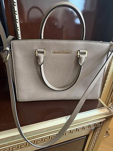 makyaj çantası: Michael Kors qadın çantası – bej/südlü qəhvə rəngində, saffiano — 1