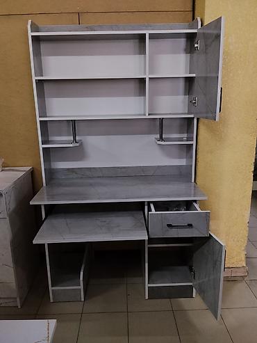 Компьютерные столы: Компьютерный/письменный стол с надстройкой в каменном (серо-мраморном) — 2