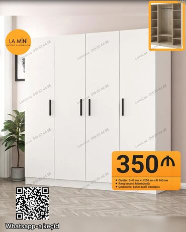 встроенный шкаф: Yeni, Açılan, 4 qapılı Düz dolab, Qarderob, paltar dolabı, Azərbaycan