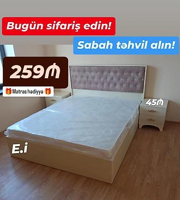 Yataq dəsti – başlıqla taxta karkaslı çarpayı və tumbalar - Rəng