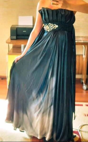 голубое вечернее платье в пол: Вечернее платье, Длинная модель, Атлас, Без рукавов, Корсет, M (EU 38)