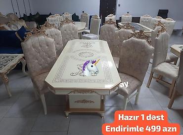стул металлический: Klassik üslubda yemək otağı dəsti - Tərkibi: masa + 6 ədəd stul - — 1