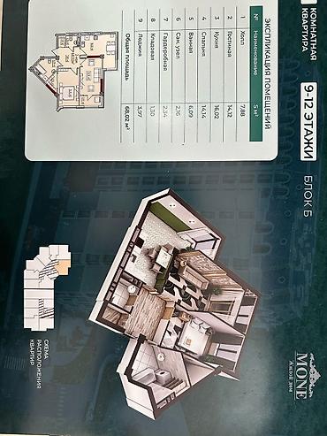 Продажа квартир: 2 комнаты, 68 м², Джал-15 Элитка, 11 этаж, ПСО (под самоотделку) at lalafo.kg — 14 Продажа квартир: 2 комнаты, 68 м², Джал-15 Элитка, 11 этаж, ПСО (под самоотделку) — 14