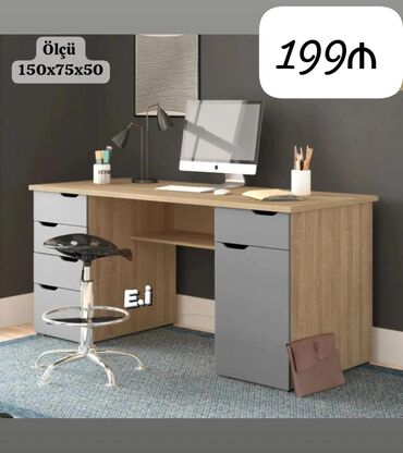 стеклянный стол офисный: İkili çekmecəli iş masası - Ölçü: 150 x 75 x 50 sm (şəkildə