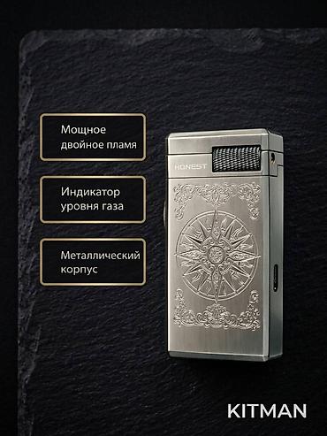 необычные зажигалки: Зажигалка газовая HONEST с двойным пламенем - Двойное пламя: синяя — 3