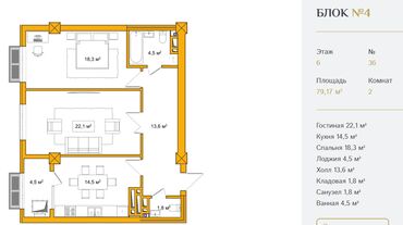 бгу: 2 комнаты, 79 м², Элитка, 6 этаж, ПСО (под самоотделку)