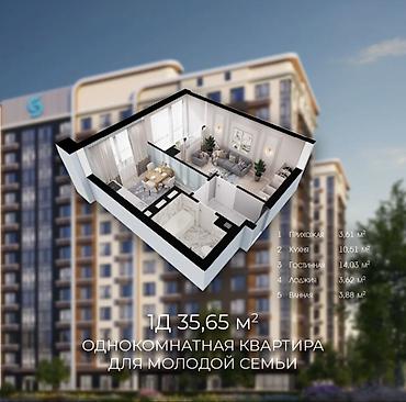 archa group: 1 комната, 35 м², Азия Молл Элитка, 4 этаж, ПСО (под самоотделку) — 3