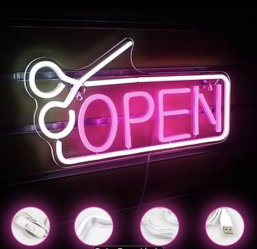 sobne fotelje: LED neonski natpis “OPEN” sa makazama - Dimenzije: 40 x 20 cm (15.7 x — 1