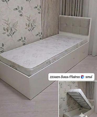 usaq mebeli: Tek nəfərlik baza və matras dəsti - Rəng: açıq krem/ağ ton - Başlıq — 1