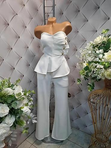 sandale bata: Elegantni ženski komplet – top bez bretela i pantalone sa širokim — 1