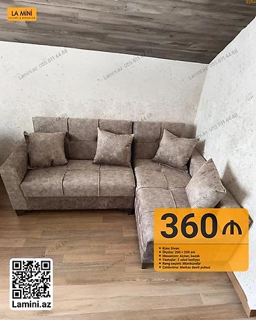 Künc divan – LA MINI - Ölçülər: 200 × 200 sm - Mexanizm: Açılan