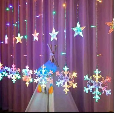 Praznična dekoracija: Led zavese sa raznim visecim oblicima, duzina 3m, cena 3300 — 4