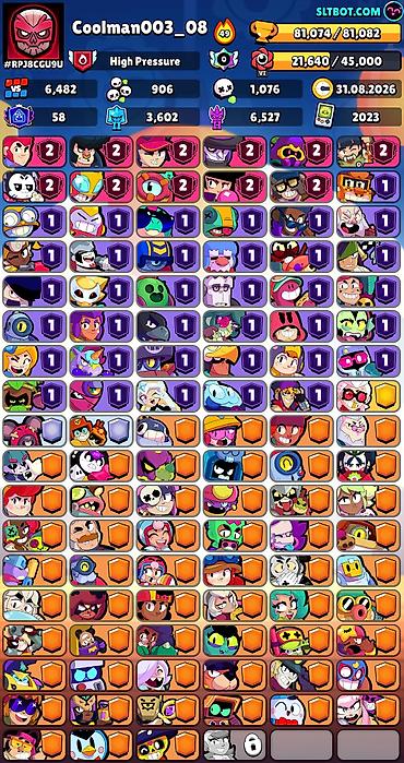 çoxlu oyun: Brawl Stars hesabı – Coolman003_08 - Kupa: 81,074 (rekord 81,082) - — 4