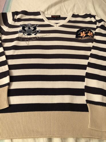 Duksevi: Odličan, kao nov La Martina džemper, M veličina, beli sa teget prugama — 3