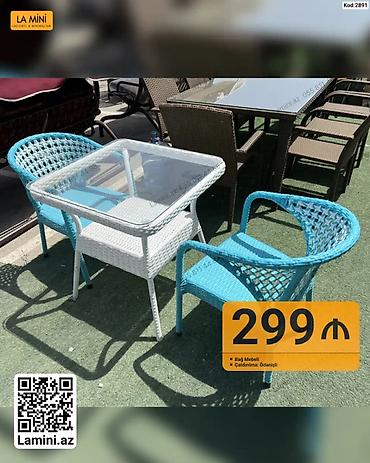 bağ stol stulları: Bağ mebeli dəsti – 1 ədəd şüşə üstlü kvadrat masa + 2 ədəd kreslo - — 1