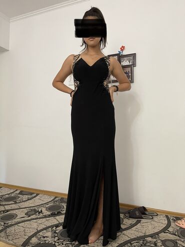 чёрное платье: Вечернее платье, Русалка, Длинная модель, Без рукавов, 3XL (EU 46)