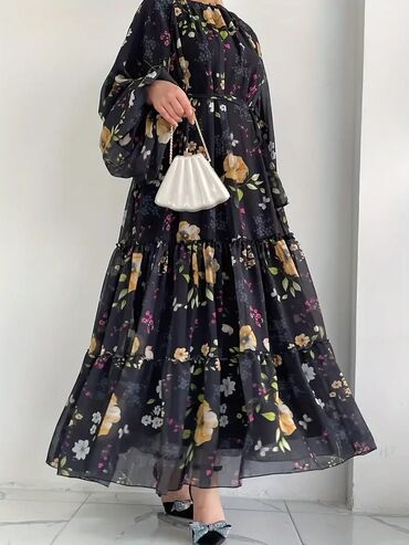 платья из штапеля фасоны: Повседневное платье, Длинная модель, Шифон, 2XL (EU 44)