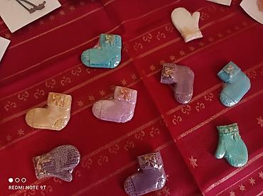 Новогодние фигуры: Набор декоративных фигур из гипса/полимерной массы, ручная роспись. - — 12