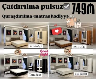 Masa və oturacaq dəstləri: 2 təknəfərlik çarpayı, Dolab, Tumba, 2 tumba, Azərbaycan, Yeni