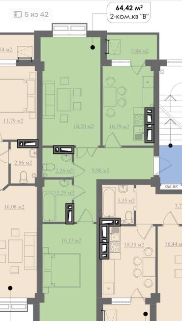 2 комнатные квартиры в бишкеке продажа: 2 бөлмө, 64 кв. м, Элитка, 10 кабат, ПСО (өзү оңдоп түзөтүп бүтүү үчүн)