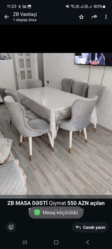 Sifarişlə divanlar: Qonaq otağı üçün, Açılan, Dördbucaq masa, 8 stul