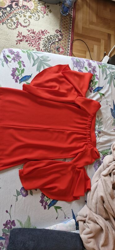 zuta duga haljina: M (EU 38), bоја - Crvena, Koktel, klub, Dugih rukava