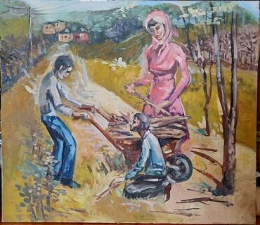 Часы для дома: Bu rəsm əsəri kənd mənzərəsini təsvir edir. Rəngli yağlı boya ilə