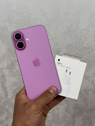 apple телефон: IPhone 16, Б/у, 128 ГБ, Розовый, Зарядное устройство, Защитное стекло, Чехол, 96 %